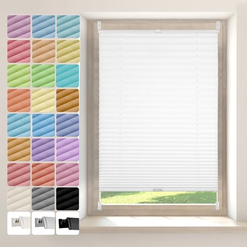 Allesin zen Plissee ohne Bohren Plissees Klemmfix Weiß 81x130cm (BxH), Easyfix Faltrollo Plisseerollo mit Klemmträger, Jalousie Rollos für Tür & Fenster, Sichtschutz und Sonnenschutz von Allesin zen