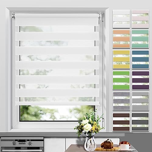 Allesin Doppelrollo Klemmfix ohne Bohren & mit Bohren, (40x130cm Weiß), Duo Rollos für Fenster und Tür, Klemmrollo Fensterrollo lichtdurchlässig und verdunkelnd, Sichtschutz und Sonnenschutz von Allesin