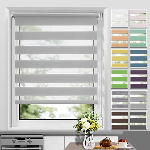 Allesin Doppelrollo Klemmfix ohne Bohren & mit Bohren, (80x130cm Grau), Duo Rollos für Fenster und Tür, Klemmrollo Fensterrollo lichtdurchlässig und verdunkelnd, Sichtschutz und Sonnenschutz von Allesin