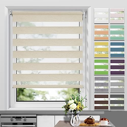 Allesin Doppelrollo Klemmfix ohne Bohren & mit Bohren, (90x130cm Leinen), Duo Rollos für Fenster und Tür, Klemmrollo Fensterrollo lichtdurchlässig und verdunkelnd, Sichtschutz und Sonnenschutz von Allesin