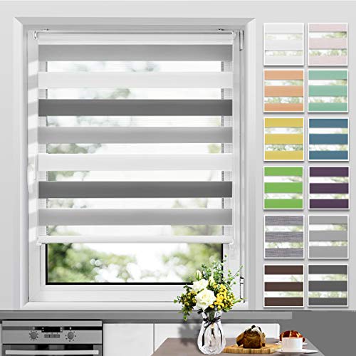 Allesin Doppelrollo Klemmfix ohne Bohren & mit Bohren, (40x130cm Weiss-Grau-Anthrazit), Duo Rollos für Fenster und Tür, Klemmrollo Fensterrollo lichtdurchlässig, Sichtschutz und Sonnenschutz von Allesin