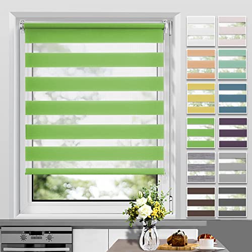 Allesin Doppelrollo Klemmfix ohne Bohren & mit Bohren, (100x120cm Grün), Duo Rollos für Fenster und Tür, Klemmrollo Fensterrollo lichtdurchlässig und verdunkelnd, Sichtschutz und Sonnenschutz von Allesin