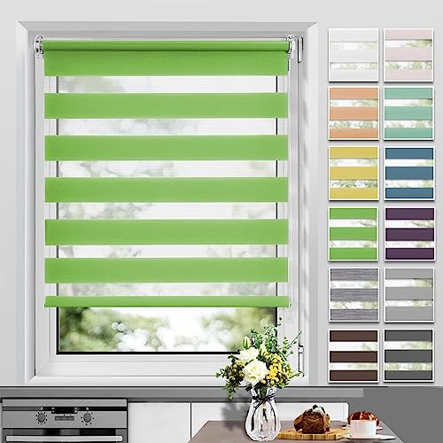 Allesin Doppelrollo Klemmfix ohne Bohren & mit Bohren, (100x130cm Grün), Duo Rollos für Fenster und Tür, Klemmrollo Fensterrollo lichtdurchlässig und verdunkelnd, Sichtschutz und Sonnenschutz von Allesin