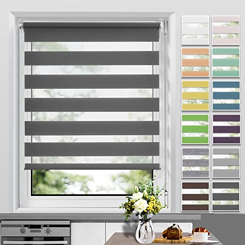 Allesin Doppelrollo Klemmfix ohne Bohren & mit Bohren, (100x210cm Anthrazit), Duo Rollos für Fenster und Tür, Klemmrollo Fensterrollo lichtdurchlässig und verdunkelnd, Sichtschutz und Sonnenschutz von Allesin