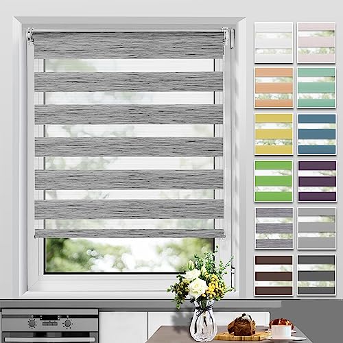 Allesin Doppelrollo Klemmfix ohne Bohren & mit Bohren, (105x130cm Marmor Grau), Duo Rollos für Fenster und Tür, Klemmrollo Fensterrollo lichtdurchlässig und verdunkelnd, Sichtschutz und Sonnenschutz von Allesin