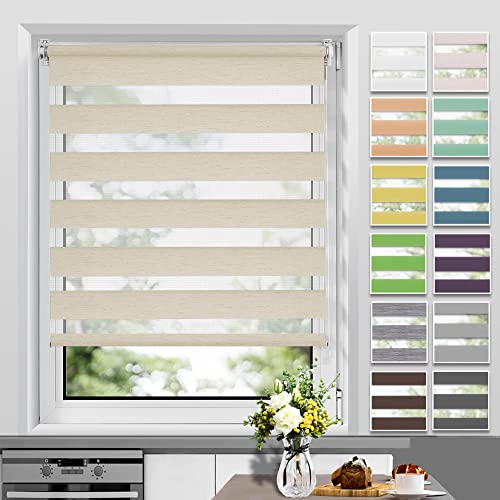 Allesin Doppelrollo Klemmfix ohne Bohren & mit Bohren, (40x200cm Leinen), Duo Rollos für Fenster und Tür, Klemmrollo Fensterrollo lichtdurchlässig und verdunkelnd, Sichtschutz und Sonnenschutz von Allesin