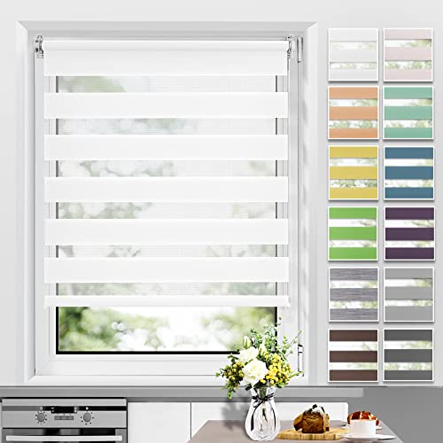 Allesin Doppelrollo Klemmfix ohne Bohren & mit Bohren, Duo Rollos für Fenster und Tür, Klemmrollo Fensterrollo lichtdurchlässig, Sichtschutz und Sonnenschutz, 40x200cm (BxH), Weiß von Allesin