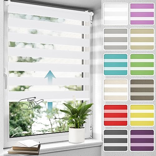Allesin Doppelrollo schnurlos Klemmfix ohne Bohren Duo Rollos für Fenster, 65x130cm (BxH), Weiß, Drücken Und Ziehen Springrollos Klemmrollo Fensterrollo ohne Schnur lichtdurchlässig & Blickdicht von Allesin