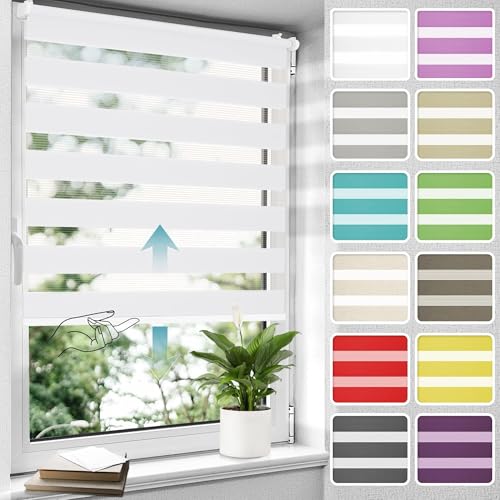 Allesin Doppelrollo schnurlos Klemmfix ohne Bohren Duo Rollos für Fenster, 75x150cm(BxH), Weiß, Drücken Und Ziehen Springrollos Klemmrollo Fensterrollo ohne Schnur lichtdurchlässig & Blickdicht von Allesin