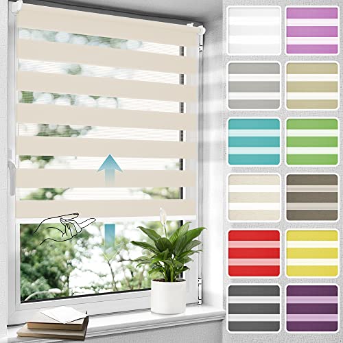 Allesin Doppelrollo schnurlos Klemmfix ohne Bohren Duo Rollos für Fenster, 70x120cm (BxH), Natur, Drücken Und Ziehen Springrollos Klemmrollo Fensterrollo ohne Schnur lichtdurchlässig & Blickdicht von Allesin