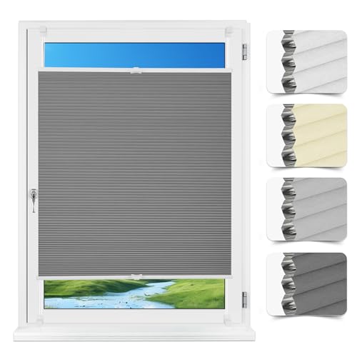 Allesin Plissee Verdunklung Klemmfix Wabenplissee ohne Bohren Grau 45x130cm(BxH) Verdunklungsplissee für Fenster & Tür, 100% Blickdicht, Sicht- & Schallschutz, Wärmeisolierung Thermoplissee von Allesin