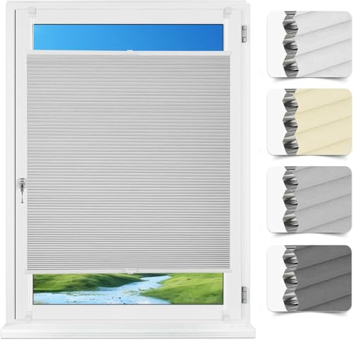 Allesin Plissee Verdunklung Klemmfix Wabenplissee ohne Bohren Hellgrau 50x110cm(BxH) Verdunklungsplissee für Fenster & Tür, 100% Blickdicht, Sicht- & Schallschutz, Wärmeisolierung Thermoplissee von Allesin