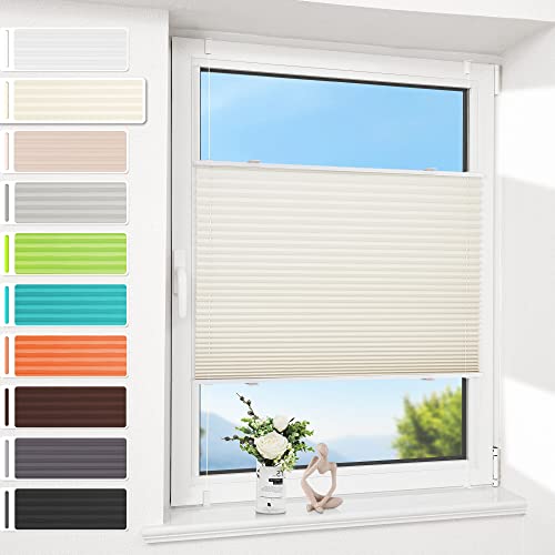 Allesin Plissee ohne Bohren Klemmfix (105x150cm,Beige), Plisseerollo Sicht- und Sonnenschutz, Plissees für Fenster & Tür, Easyfix Jalousie Fensterrollo mit Klemmträger von Allesin