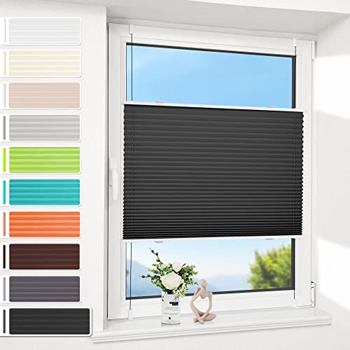 Allesin Plissee ohne Bohren Klemmfix (50x120cm,Schwarz), Plisseerollo Sicht- und Sonnenschutz, Plissees für Fenster & Tür, Easyfix Jalousie Fensterrollo mit Klemmträger von Allesin