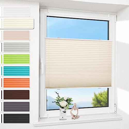 Allesin Plissee ohne Bohren Klemmfix (50x90cm,Creme), Plisseerollo Sicht- und Sonnenschutz, Plissees für Fenster & Tür, Easyfix Jalousie Fensterrollo mit Klemmträger von Allesin