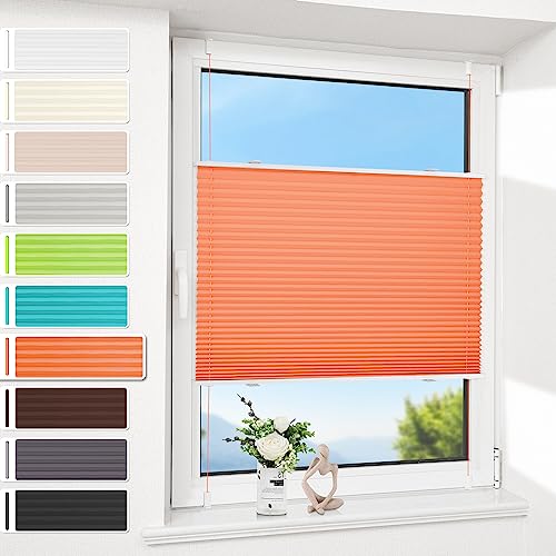 Allesin Plissee ohne Bohren Klemmfix (55x110cm,Orange), Plisseerollo Sicht- und Sonnenschutz, Plissees für Fenster & Tür, Easyfix Jalousie Fensterrollo mit Klemmträger von Allesin