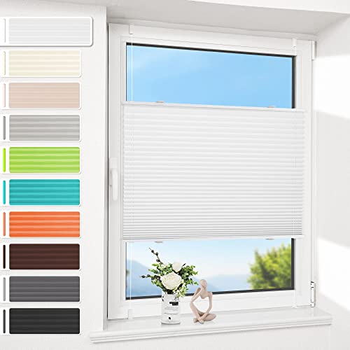 Allesin Plissee ohne Bohren Klemmfix (55x210cm,Weiß), Plisseerollo Sicht- und Sonnenschutz, Plissees für Fenster & Tür, Easyfix Jalousie Fensterrollo mit Klemmträger von Allesin