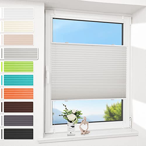 Allesin Plissee ohne Bohren Klemmfix (75x150cm,Grau), Plisseerollo Sicht- und Sonnenschutz, Plissees für Fenster & Tür, Easyfix Jalousie Fensterrollo mit Klemmträger von Allesin