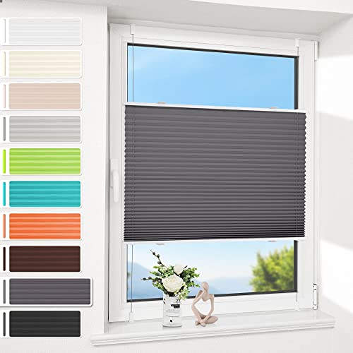 Allesin Plissee ohne Bohren Klemmfix (35x80cm,Anthrazit), Plisseerollo Sicht- und Sonnenschutz, Plissees für Fenster & Tür, Easyfix Jalousie Fensterrollo mit Klemmträger von Allesin