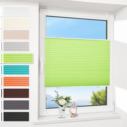 Allesin Plissee ohne Bohren Klemmfix (55x110cm,Grün), Plisseerollo Sicht- und Sonnenschutz, Plissees für Fenster & Tür, Easyfix Jalousie Fensterrollo mit Klemmträger von Allesin