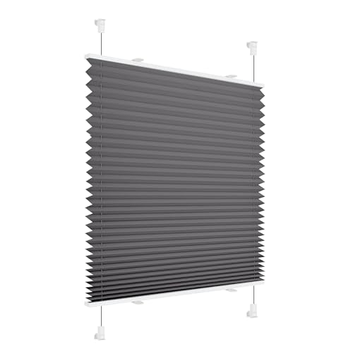 Allesin Plissee ohne Bohren Klemmfix, Anthrazit 85x130 cm(BxH), Plisseerollo Sicht-und Sonnenschutz, Easyfix Faltrollo mit Klemmträger, Jalousie für Fenster & Tür von Allesin