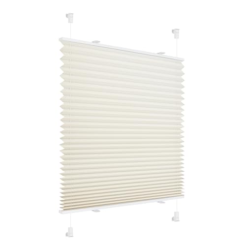 Allesin Plissee ohne Bohren Klemmfix, Beige 75x120 cm(BxH), Plisseerollo Sicht-und Sonnenschutz, Easyfix Faltrollo mit Klemmträger, Jalousie für Fenster & Tür von Allesin