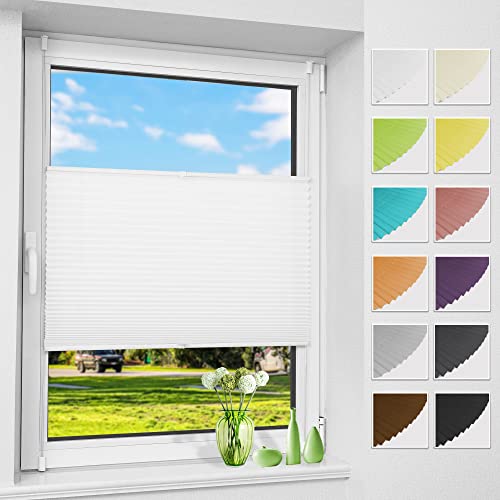Allesin Plissee ohne Bohren Plissees Klemmfix Weiß 80x210cm(BxH), Plisseerollo Faltrollo mit Klemmträger, Jalousie Rollos für Fenster und Tür, Sichtschutz und Sonnenschutz von Allesin