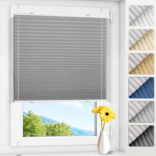 Allesin Plissee ohne Bohren verdunkelung Klemmfix Hellgrau 60x100cm(BxH), Plisseerollo 100% Lichtdicht & Blickdicht Thermo Verdunklungsplissee mit Sichtschutz & Sonnenschutz für Fenster & Tür von Allesin