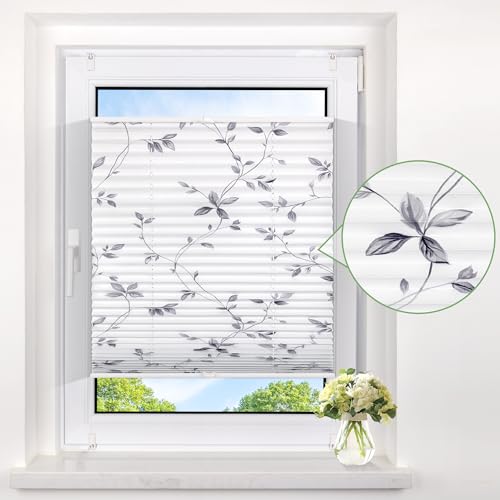 Allesin Plissee ohne Bohren verdunkelung mit Muster, verdunklungsplissee Klemmfix,Reben 90x90cm（BxH） Thermo Plisees Blickdicht 100% verdunklung für Fenster & Tür von Allesin