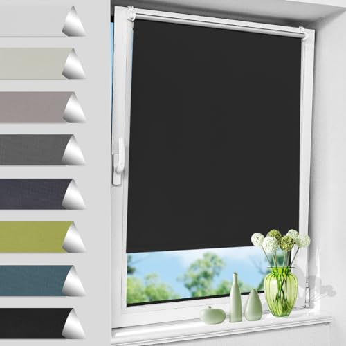 Allesin Verdunklungsrollo ohne Bohren, Fenster rollos für innen, 100% verdunkelungsrollo, Schwarz 120 x 170 cm, Thermorollo Hitzeschutz, Klemmrollo lichtundurchlässig für Fenster von Allesin