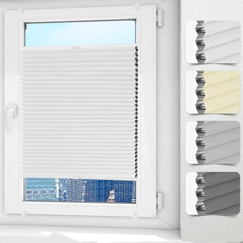 Allesin Wabenplissee ohne Bohren Verdunklung Thermo Plisseerollo Klemmfix Zweifarbig Weiß-Weiß 55 x 130 cm (BxH), Verdunklungsplissee Sonnen-, Sicht- & Schallschutz für Fenster & Tür von Allesin