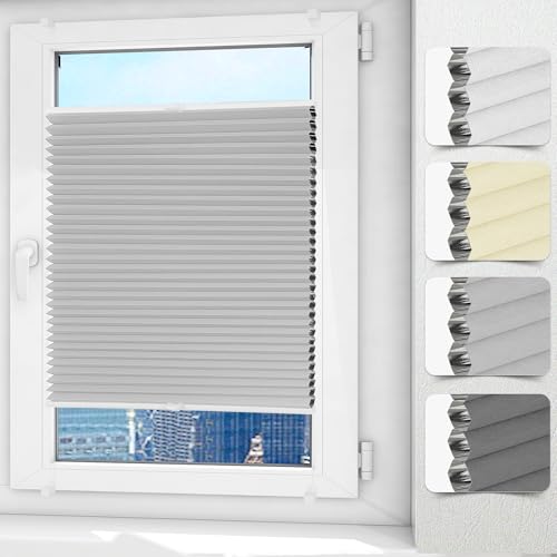 Allesin Wabenplissee ohne Bohren Verdunklung Thermo Plisseerollo Klemmfix Zweifarbig Weiß-Hellgrau 80 x 110 cm (BxH), Verdunklungsplissee Sonnen-, Sicht- & Schallschutz für Fenster & Tür von Allesin