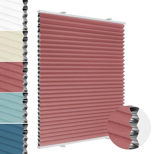 Allesin Wabenplissee ohne Bohren Verdunklung Thermo Doppelplissee Klemmfix Zweifarbig Weinrot-weiß 60x110 cm (BxH) 100% Blickdicht, Sonnenschutz & Schallschutz Plisseerollo für Fenster & Tür von Allesin
