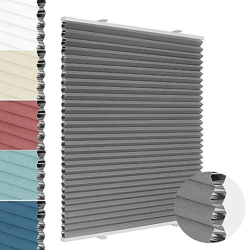 Allesin Wabenplissee ohne Bohren Verdunklung Thermo Doppelplissee Klemmfix Zweifarbig Grau-weiß 75x90 cm (BxH) 100% Blickdicht, Sonnenschutz & Schallschutz Plisseerollo für Fenster & Tür von Allesin
