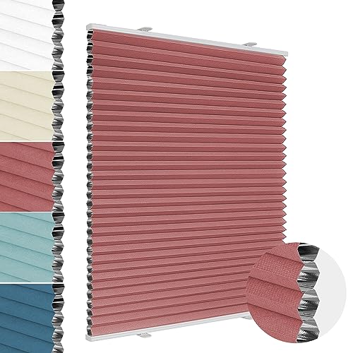 Allesin Wabenplissee ohne Bohren Verdunklung Thermo Doppelplissee Klemmfix Zweifarbig Weinrot-weiß 50x110 cm (BxH) 100% Blickdicht, Sonnenschutz & Schallschutz Plisseerollo für Fenster & Tür von Allesin