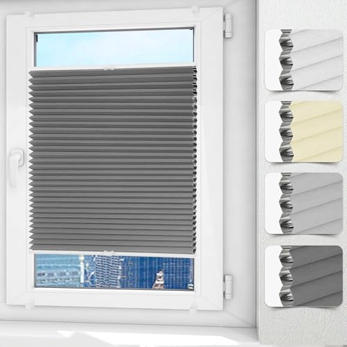 Allesin Wabenplissee ohne Bohren Verdunklung Thermo Plisseerollo Klemmfix Zweifarbig Weiß-Grau 85 x 180 cm (BxH), Verdunklungsplissee Sonnen-, Sicht- & Schallschutz für Fenster & Tür von Allesin