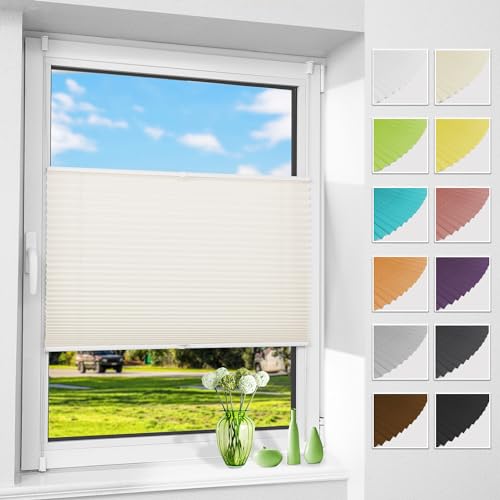 Plissee Klemmfix ohne Bohren, Beige 40 x 80 cm (BxH), Faltrollo Plisseerollo mit Klemmträger, Jalousie Rollos für Fenster und Tür, Sichtschutz und Sonnenschutz von Allesin