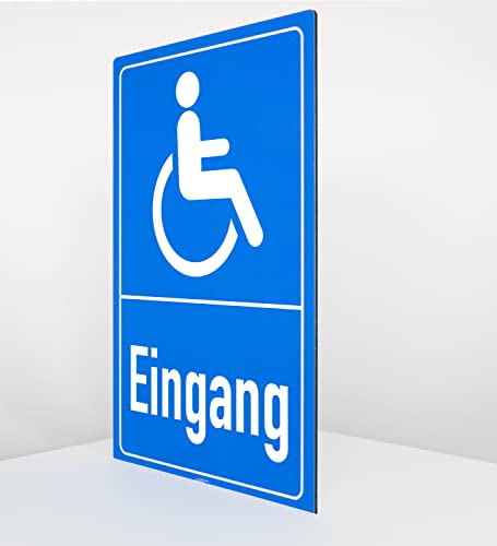 Behinderten Eingang - Schild - Hochformat - blau - 4 mm Alu Verbundplatte (60 x 40 cm) von Allesklaro Digitaldruck