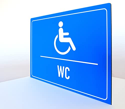 Behinderten WC - Schild - Querformat - blau - 4 mm Alu Verbundplatte (60 x 40 cm Bohrloch 4 x) von Allesklaro Digitaldruck
