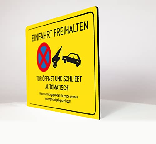 Einfahrt freihalten - Automatik Tor - Schild - Gelb - 4 mm Alu Verbundplatte (60 x 40 cm) von Allesklaro Digitaldruck