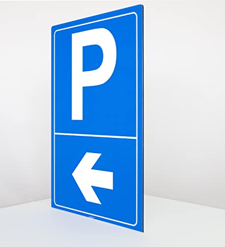 Parkplatz - Pfeil nach links - Schild - Hochformat - blau - 4 mm Alu Verbundplatte (60 x 40 cm) von Allesklaro Digitaldruck