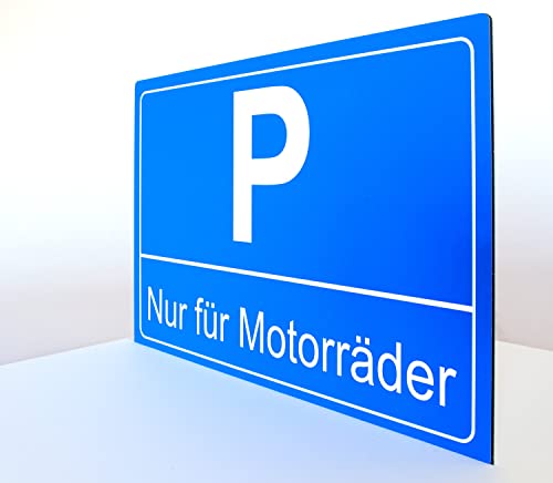 Parkplatz Schild blau - Nur für Motorräder - Querformat - 4 mm Alu Verbundplatte (30 x 20 cm Bohrloch 4 x) von Allesklaro Digitaldruck