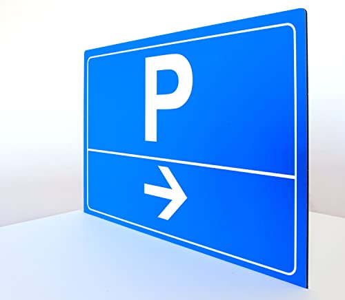 Parkplatz Schild blau - Pfeil rechts - Querformat - 4 mm Alu Verbundplatte (60 x 40 cm) von Allesklaro Digitaldruck