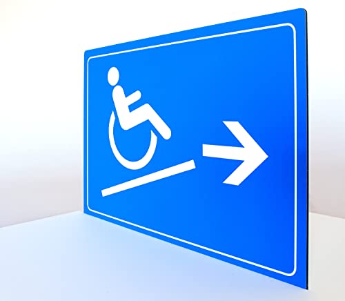 Rollstuhl Rampe rechts - Schild - Querformat - blau - 4 mm Alu Verbundplatte (45 x 30 cm Bohrloch 4 x) von Allesklaro Digitaldruck
