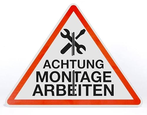 Schild Aufsteller - Achtung Montage Arbeiten - Dreieck 50 x 40 cm - 4mm starke Alu Verbundplatte - freistehend aufstellbar von Allesklaro Digitaldruck