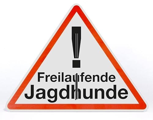 Schild Aufsteller - Freilaufende Jagdhunde - Dreieck 50 cm x 40 cm - 4 mm Alu Verbundplatte - freistehend von Allesklaro Digitaldruck