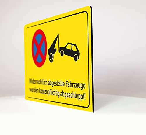 Schild - Parken Verboten - Gelb - UV Direktdruck auf 4 mm Alu Verbundplatte von Allesklaro Digitaldruck