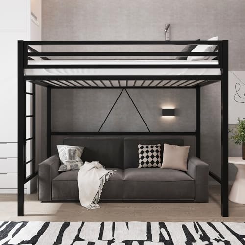 Allewie Metall Hochbett mit Geländer in voller Länge, platzsparendes Design für Schlafsaal, kein Boxspring erforderlich, Schwarz Allewie Metall Hochbett mit Geländer in voller Länge, platzsparendes Design für Schlafsaal, kein Boxspring erforderlich, Schwarz von Allewie