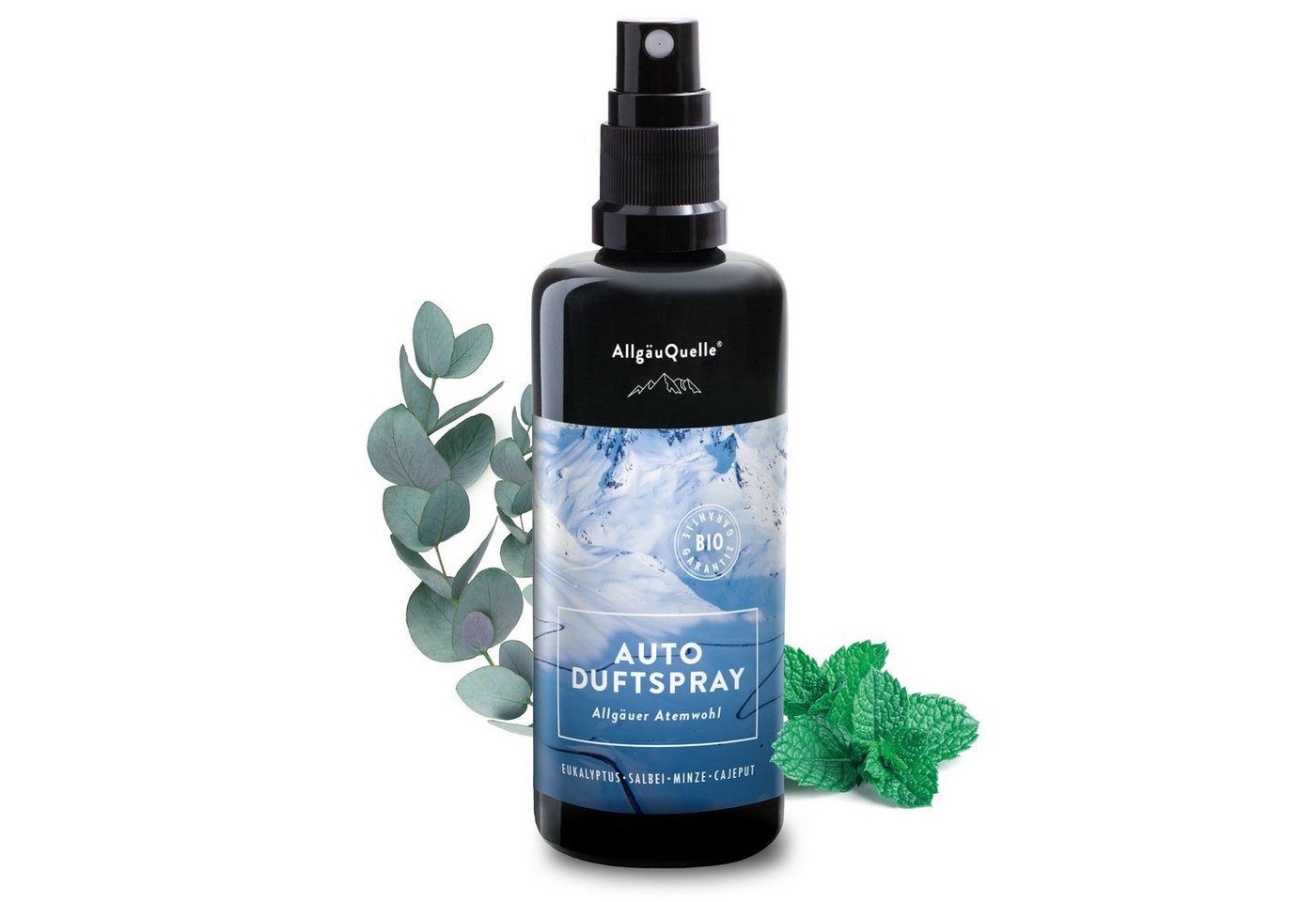 Allgäuquelle Raumduft Bio Auto Duftspray Allgäuer Atemwohl (1 x 100ml), mit Eukalyptus, Salbei, Minze und Cajeput von Allgäuquelle