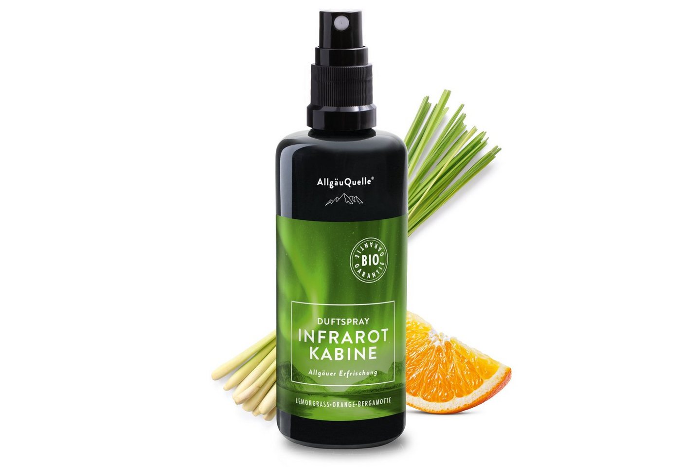 Allgäuquelle Raumduft Bio Infrarotkabinen-Spray Allgäuer Erfrischung Raumduft (1 x 100ml), mit Lemongrass, Orange und Bergamotte von Allgäuquelle